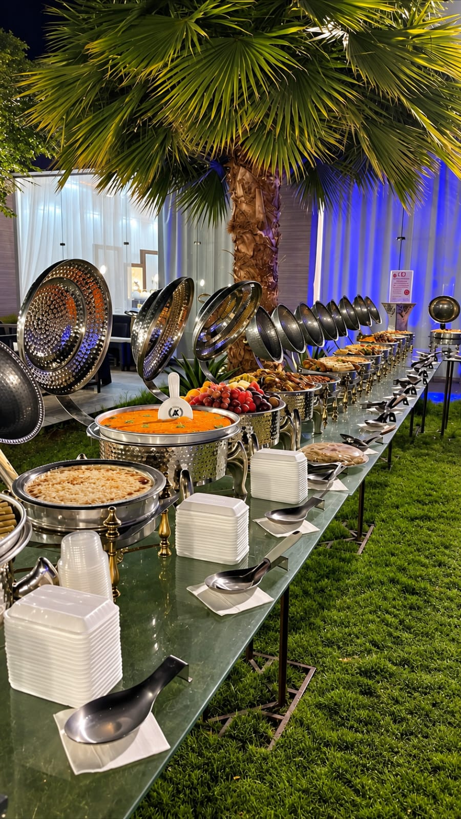 A generous catered meal arranged for a group